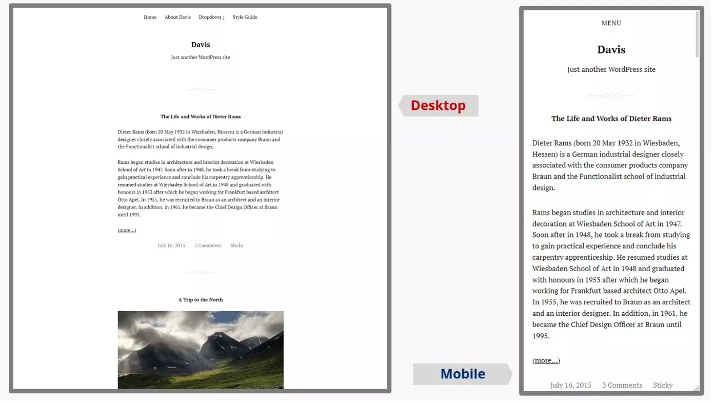 Imagen: Capturas de pantalla de la plantilla de blog de WordPress Davis