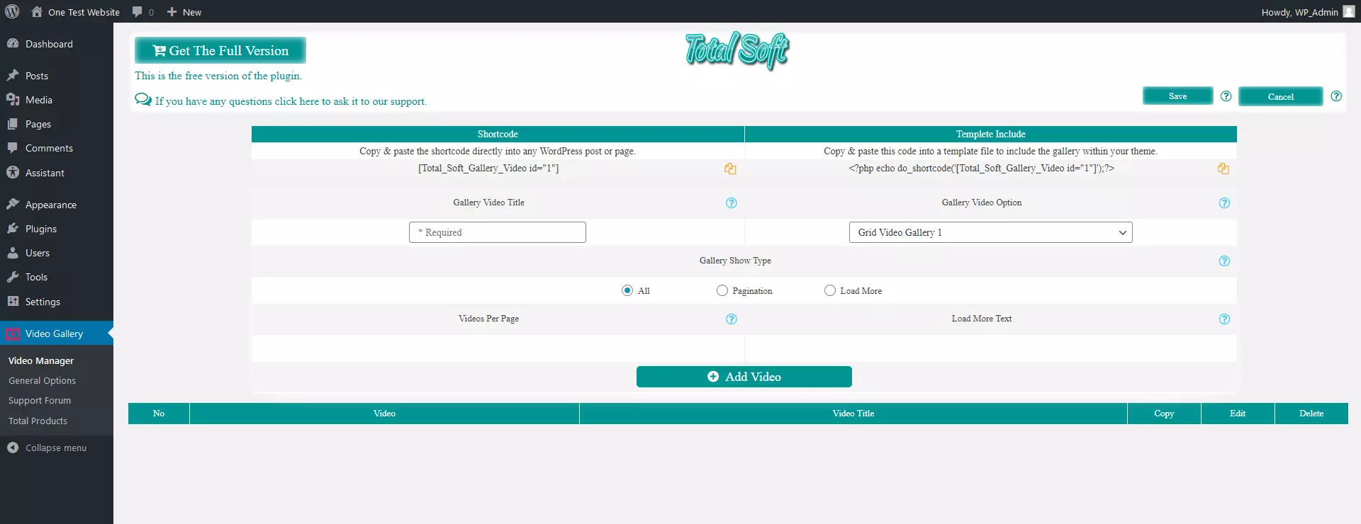 Imagen: Plugin “Video Gallery” en el servidor WordPress