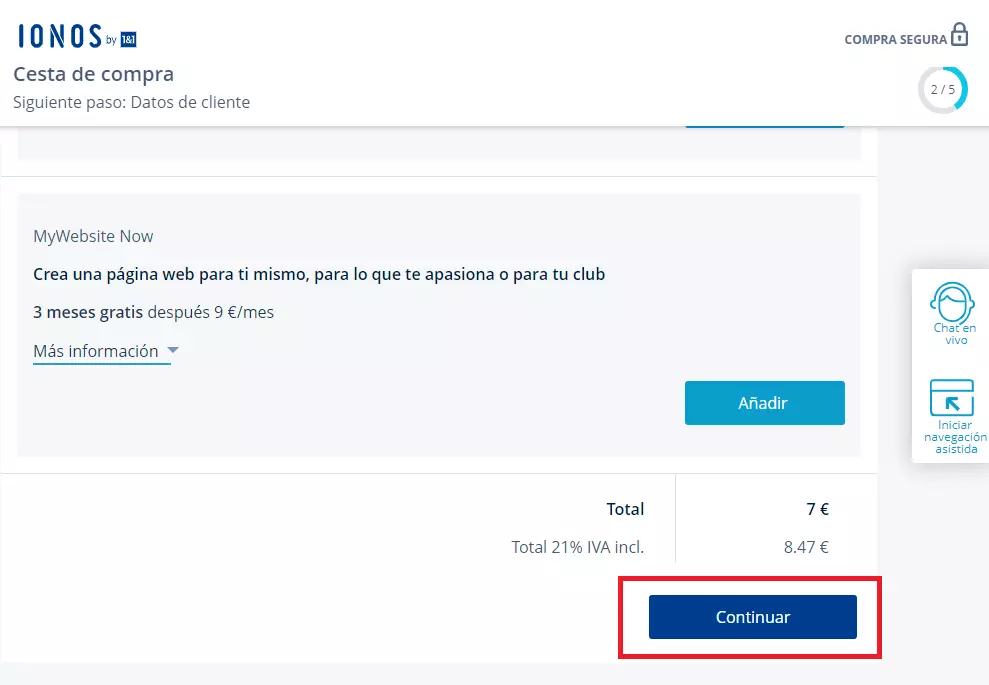 Imagen: Cómo comprar un dominio con IONOS: cesta de compra 