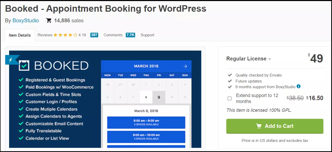 La página web del plugin Booked Imagen: La página web del plugin Booked