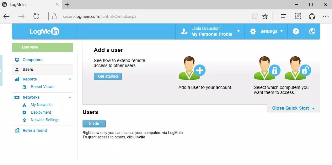 Imagen: Interfaz web de LogMeIn Pro