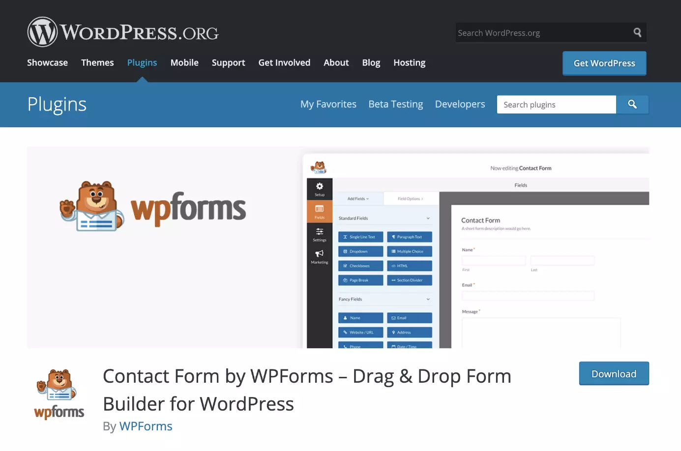 Imagen: El plugin de formularios de WordPress WPForms en WordPress.org