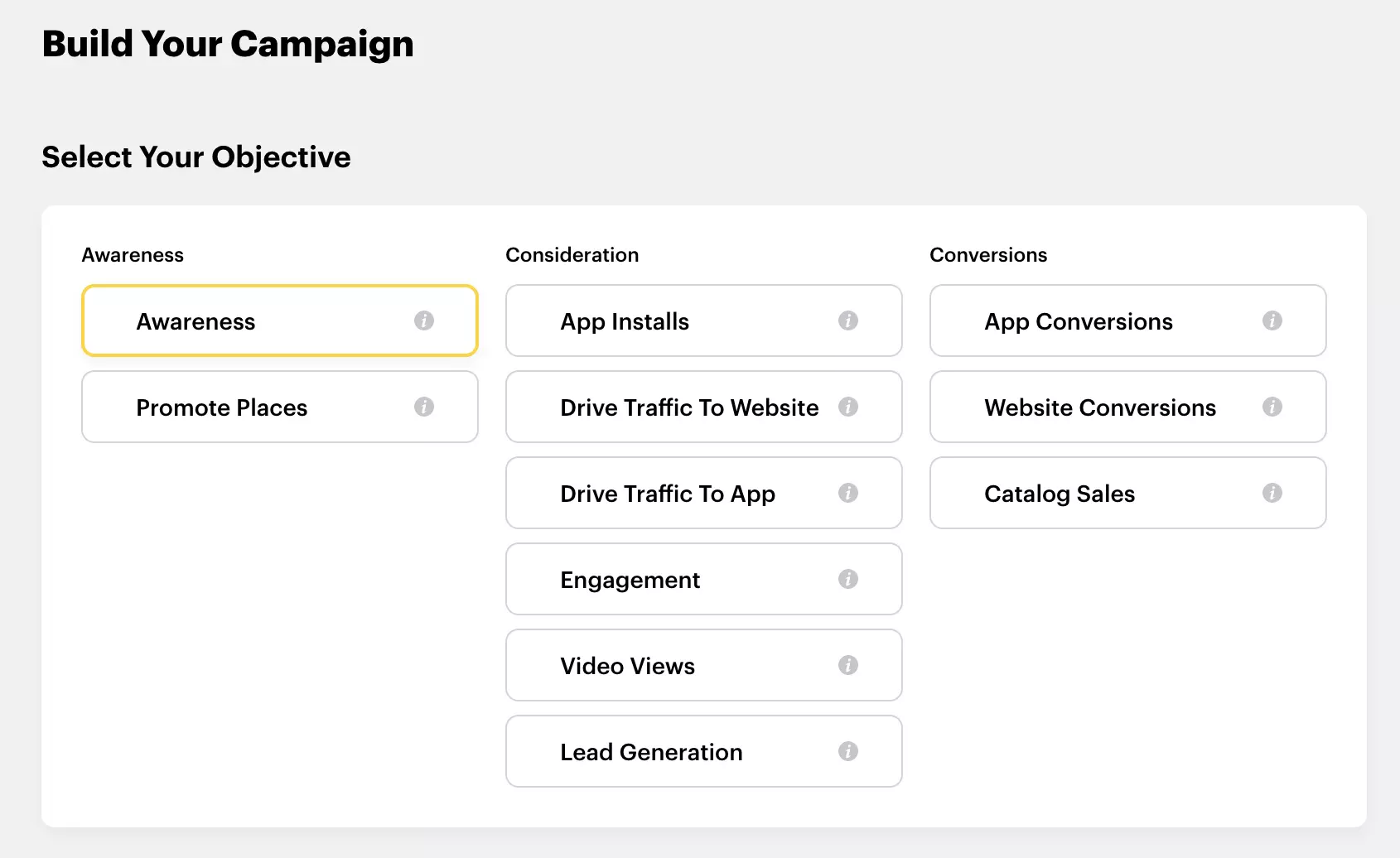 Captura de la página Construye tu campaña (Build Your Campaign) en el Ads Manager Imagen: Captura de la página Construye tu campaña (Build Your Campaign) en el Ads Manager