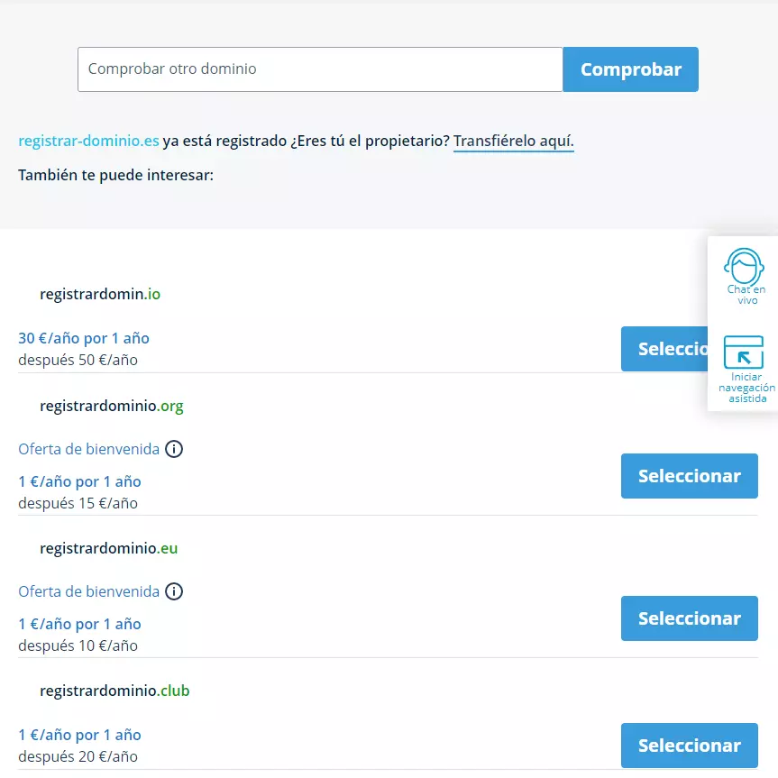 Imagen: Comprobar dominio con IONOS: alternativas al dominio introducido para la comprobación 