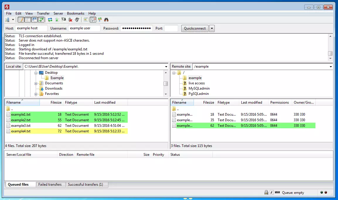 Imagen: Comparación de directorios en FileZilla